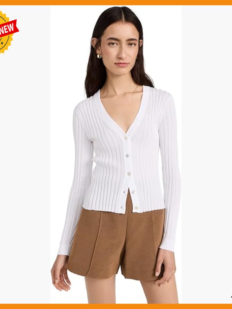 Lightweight Ribbed V Neck Cardigan With Button Placket